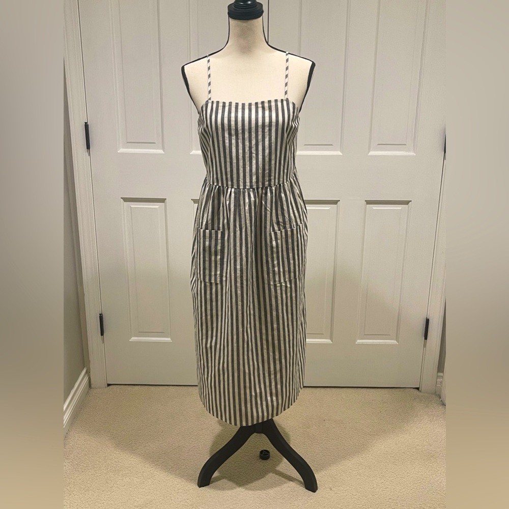 Super cute gray and white striped dress. Pockets! New with tags!